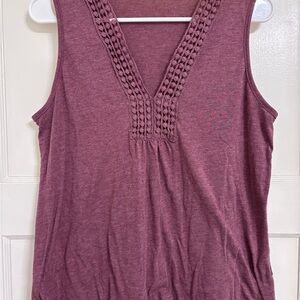 Sleeveless Crochet Detail Top - burgundy